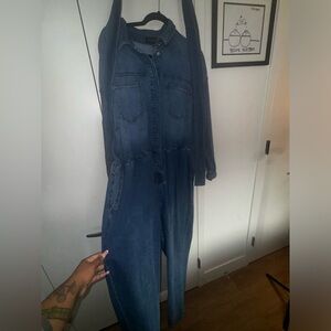 Denim Jumpsuit with tie around belt